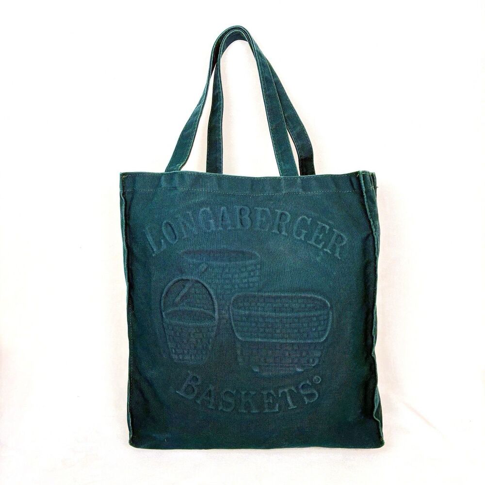 Vintage Longaberger Basket Embossed Canvas Tote Bag Dark Green RARE!